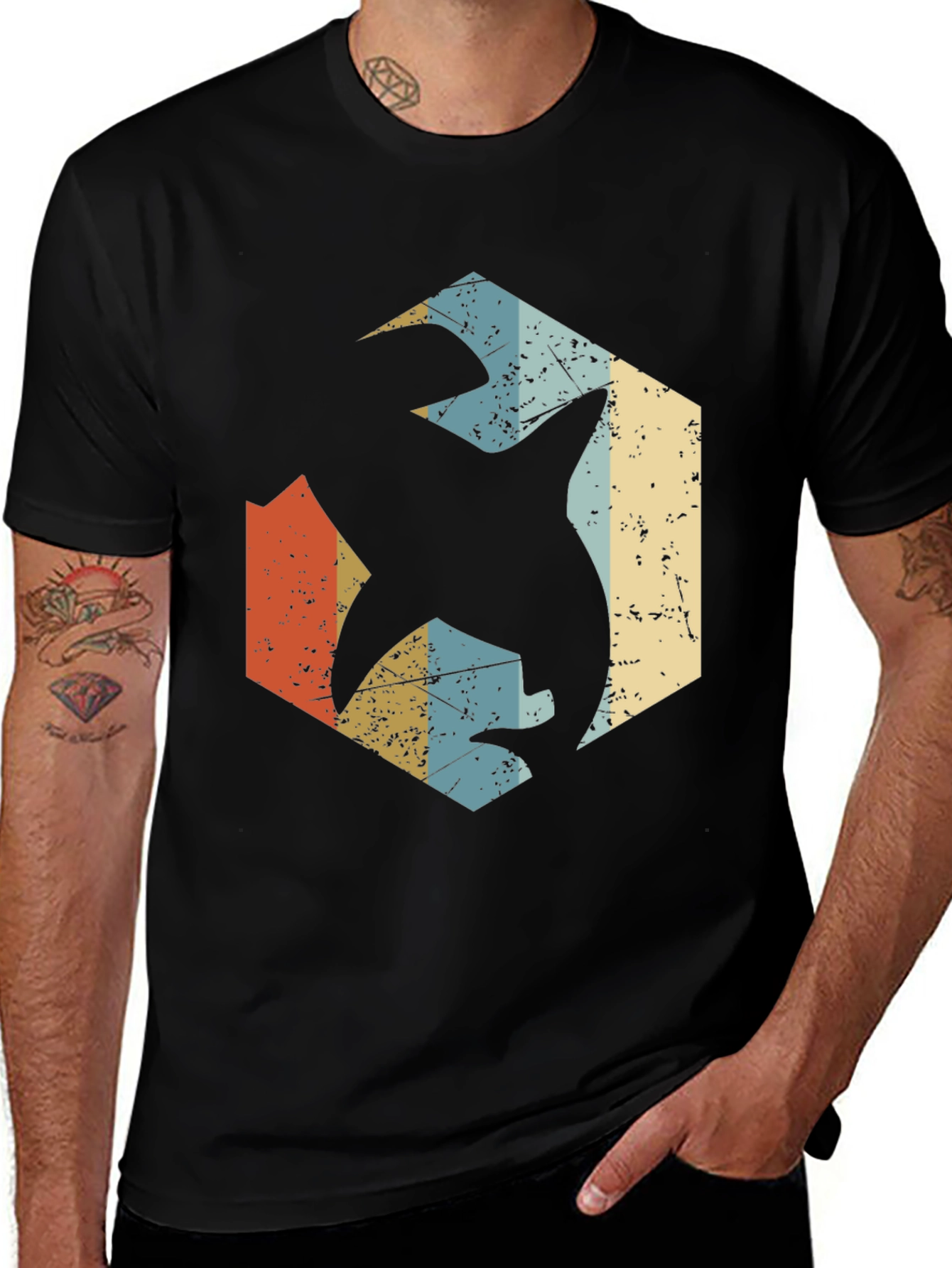 Retro Shark Graphic Tee - Black Cotton Blend