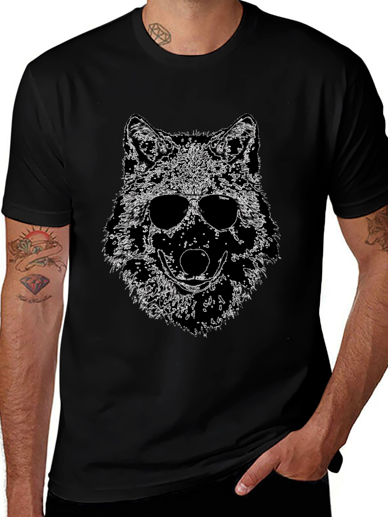 Cool Wolf Graphic Tee - Mens Black T-Shirt