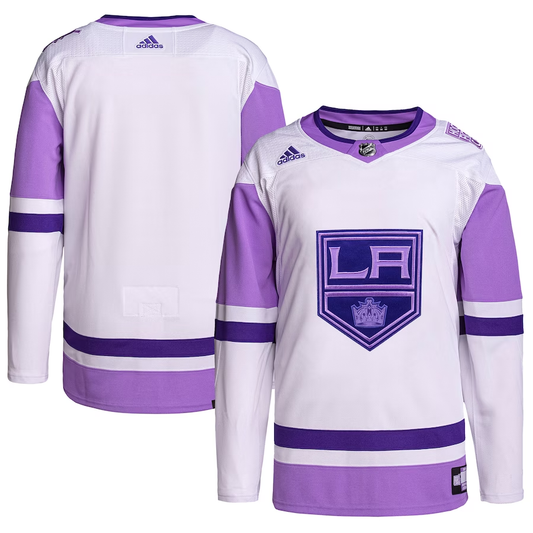 Men's Los Angeles Kings White/Purple Hockey Fights Cancer Primegreen Authentic Blank Practice Jerseys