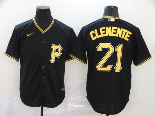 Men's Pittsburgh Pirates Roberto Clemente #21 Black Replica Baseball Jerseys
