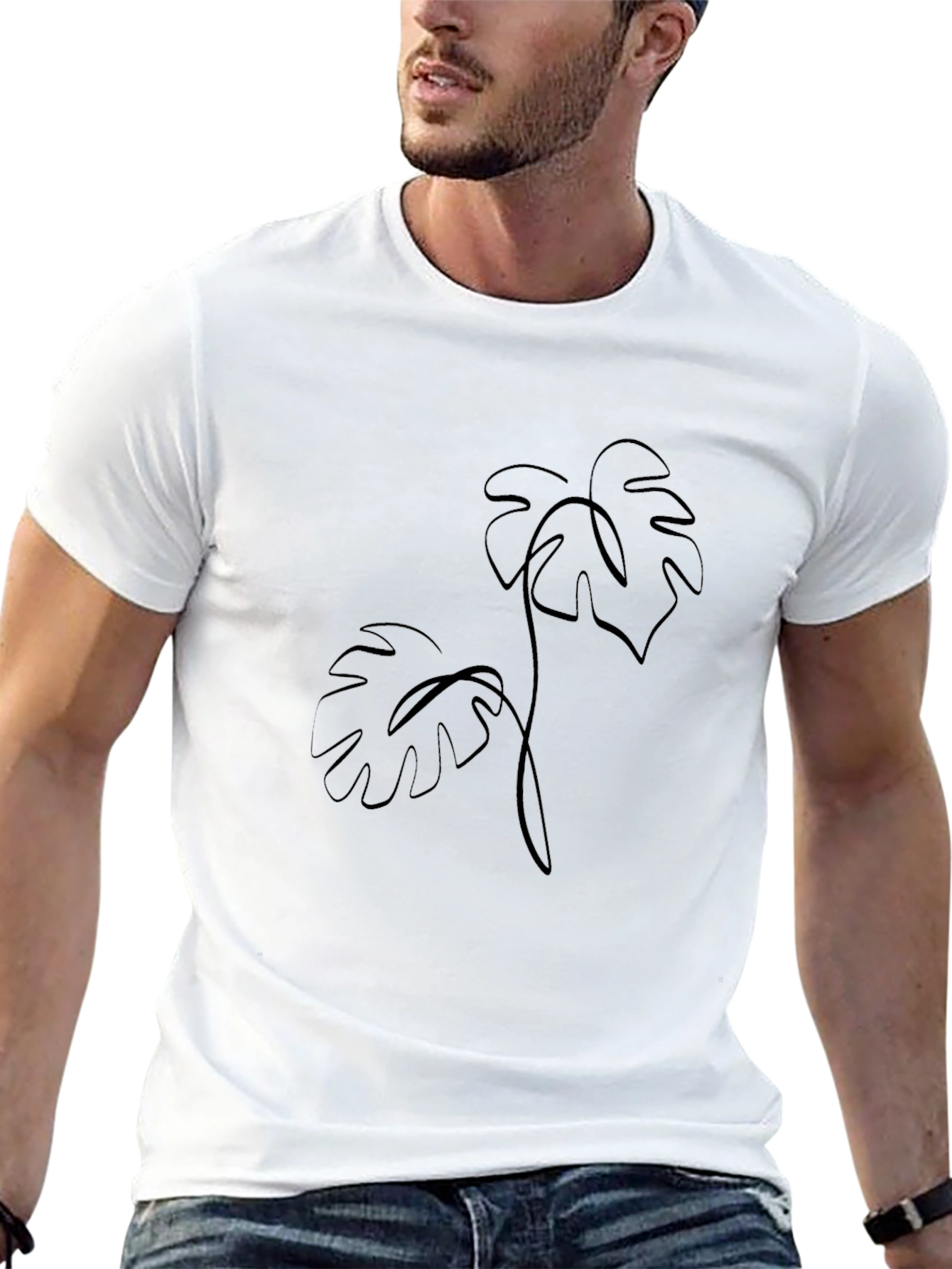 Minimalist Monstera Leaf Graphic Tee - Black