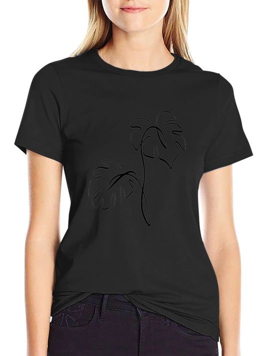 Minimalist Monstera Leaf Graphic Tee - Black