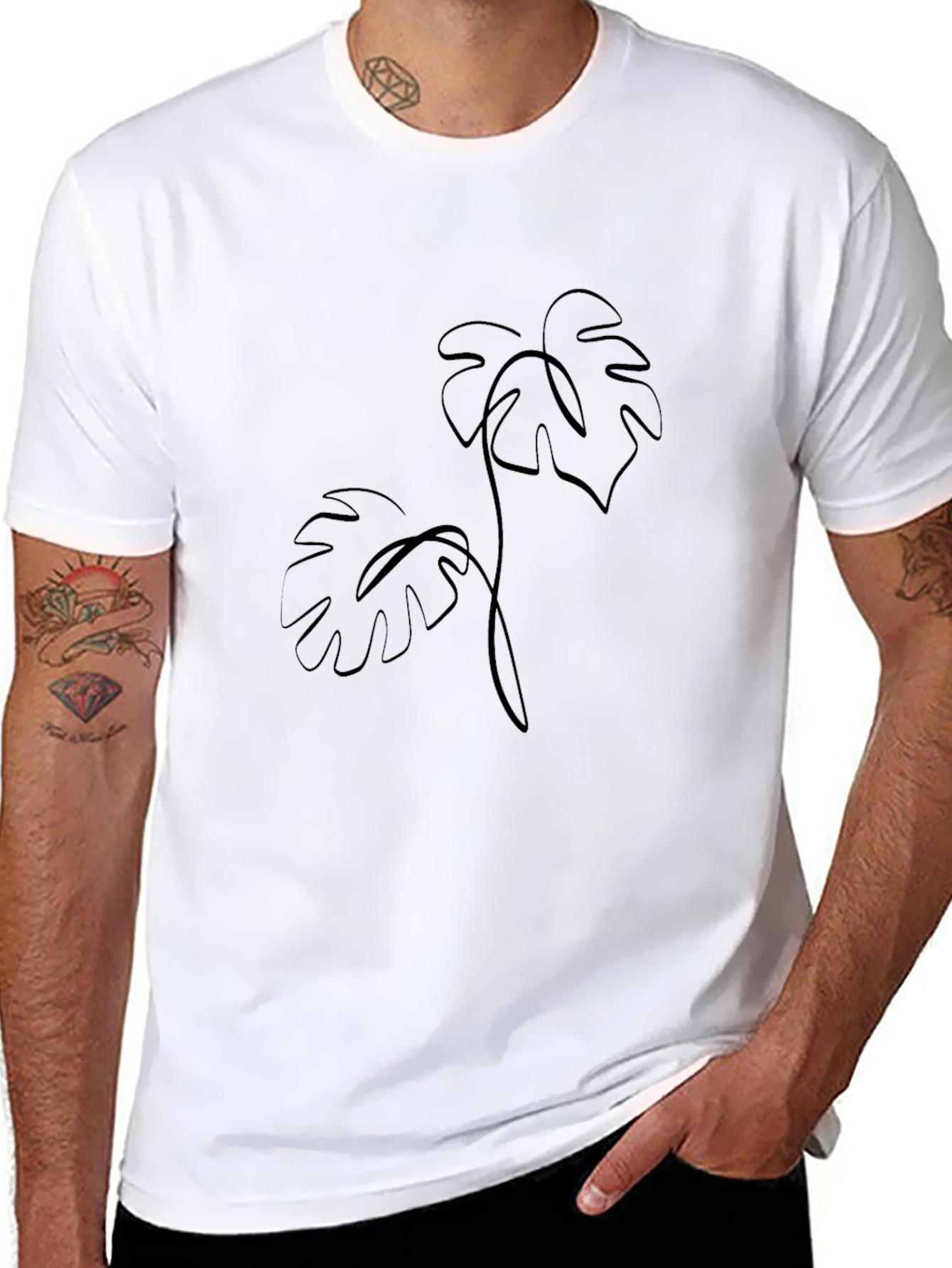Minimalist Monstera Leaf Graphic Tee - Black