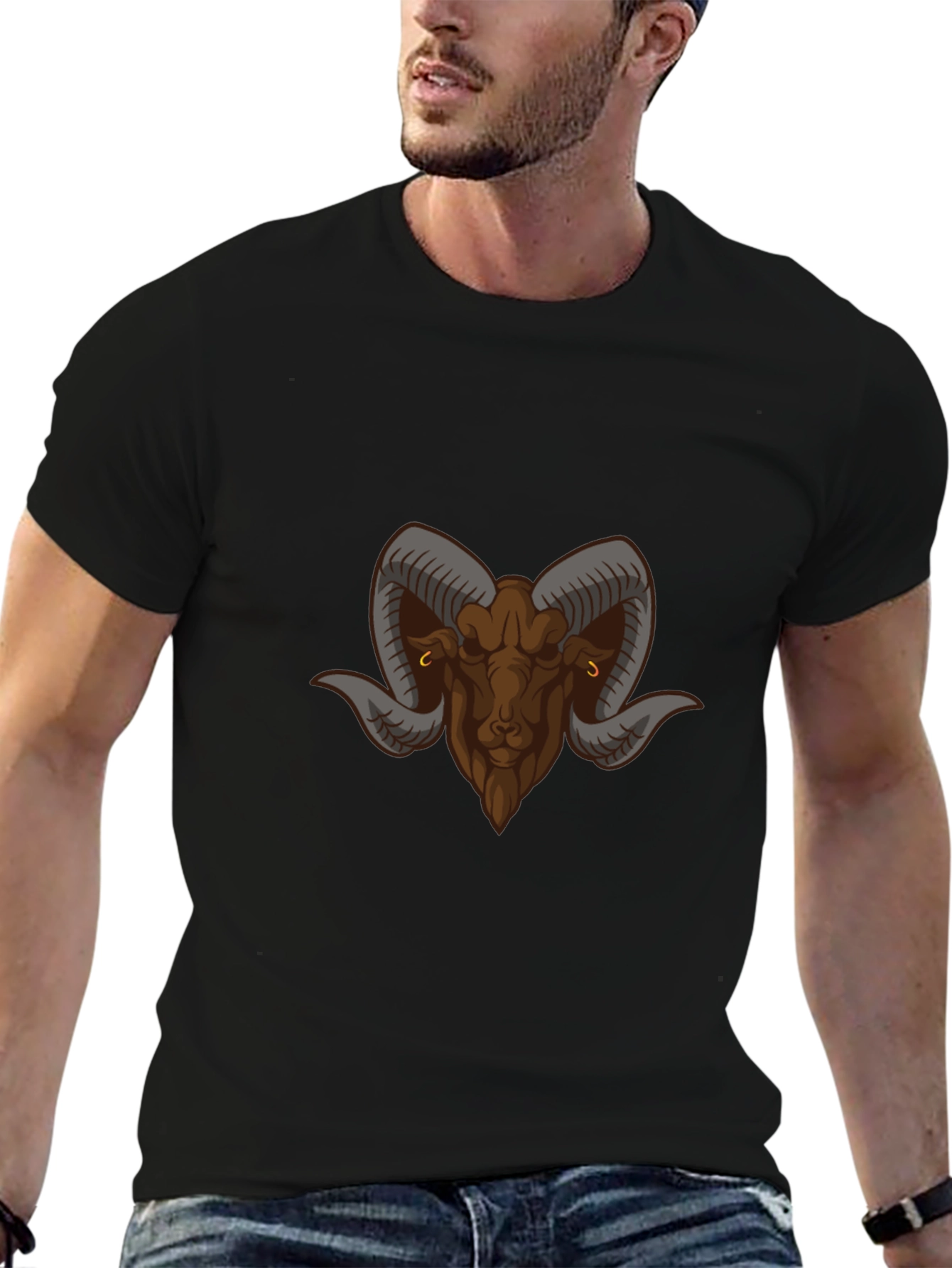 Black T-Shirt with Ram Graphic