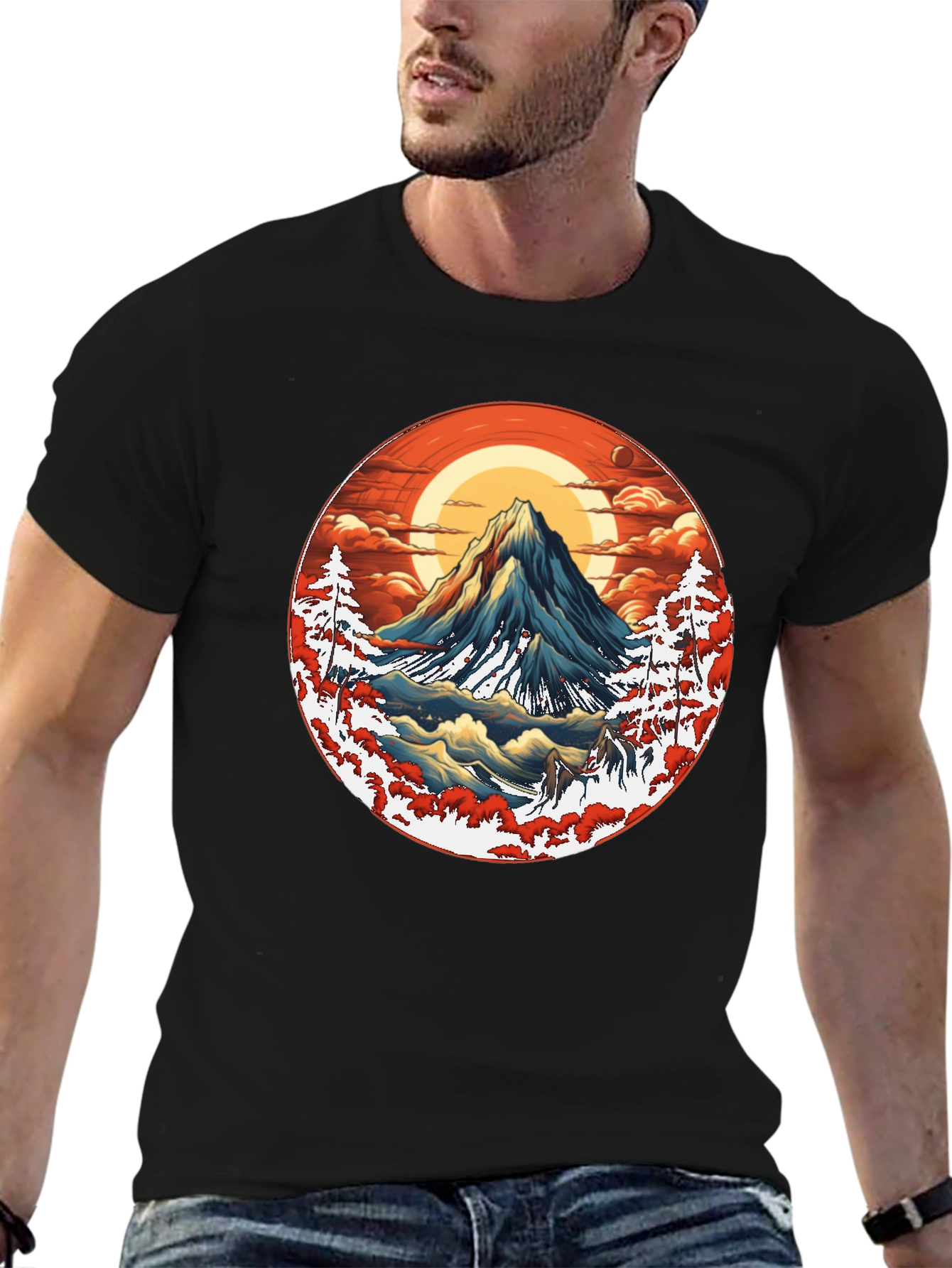 Mountain Graphic Black Tee - Nature Inspired Design