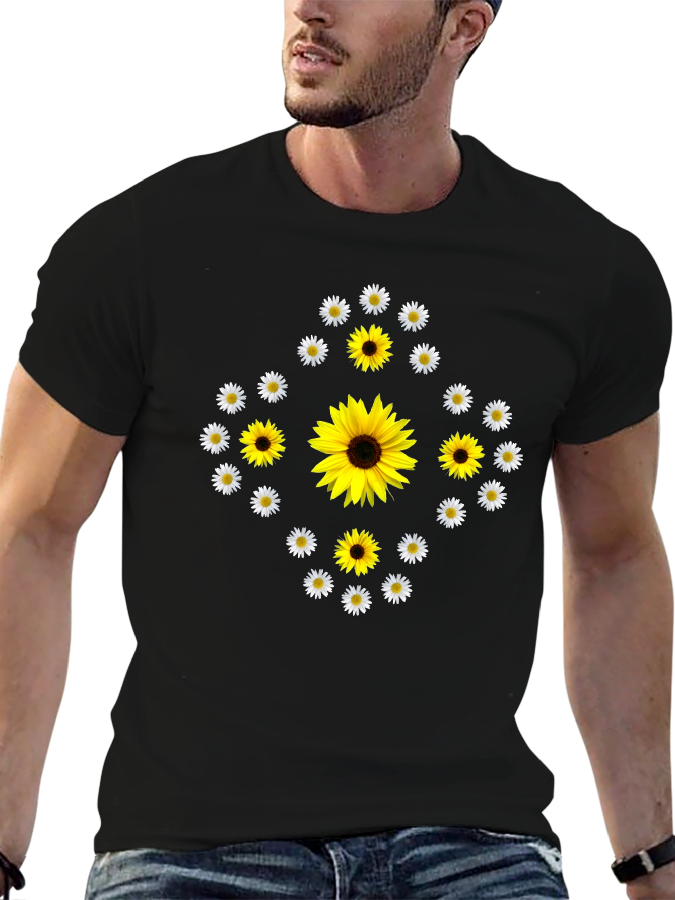 Sunflower & Daisy Graphic Tee - Black