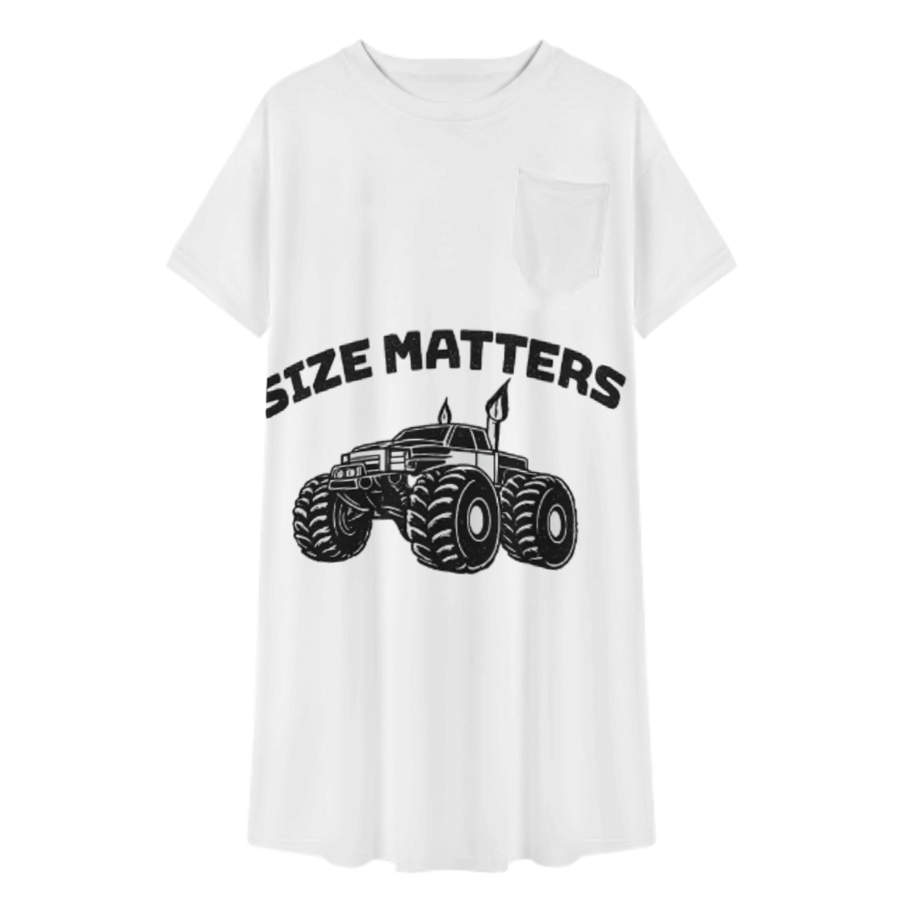 Size Matters Monster Truck Graphic T-Shirt Dress – Funny Off-Road Oversized Casual Tee for Truck Lovers(z378)