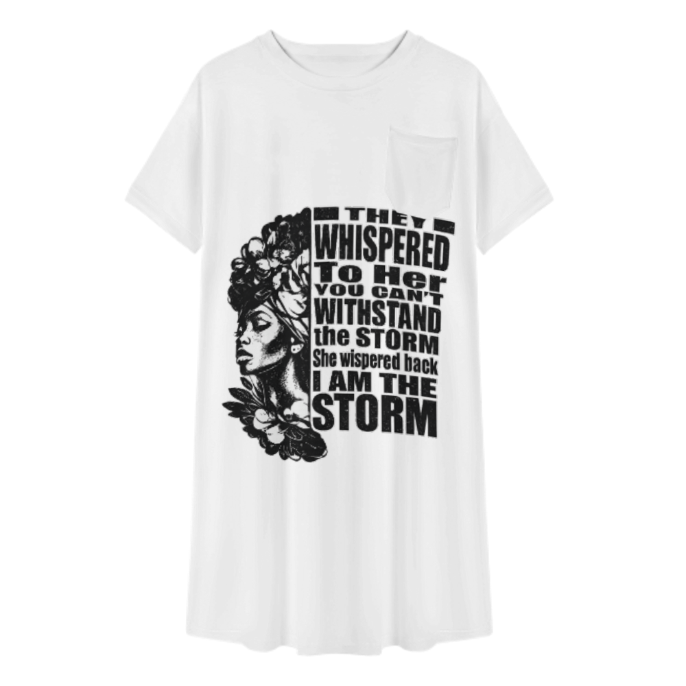 She Whispered Back I Am The Storm Graphic T-Shirt Dress – Inspirational Empowerment Casual Oversized Tee for Women(z377)