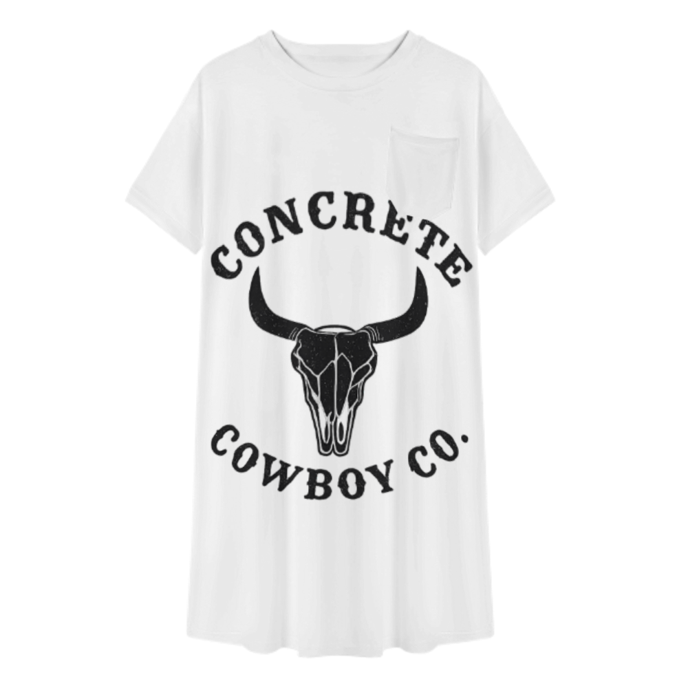 Concrete Cowboy Co. Graphic T-Shirt Dress – Western Bull Skull Oversized Casual Tee for Country Style Lovers(z380)