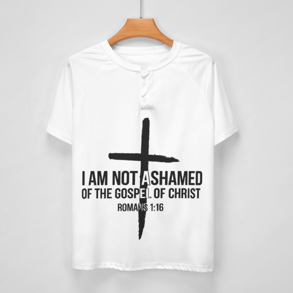 Christian Faith Graphic T-Shirt – Romans 1:16 “I Am Not Ashamed” Inspirational Cross Tee for Men & Women(z370)