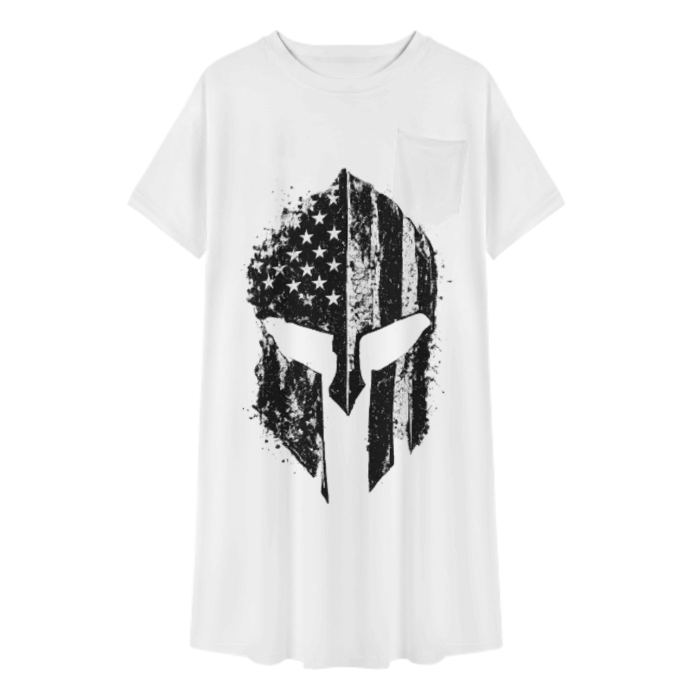 Patriotic Spartan Helmet Graphic Tee – American Flag Warrior T-Shirt for Men & Women(z371)