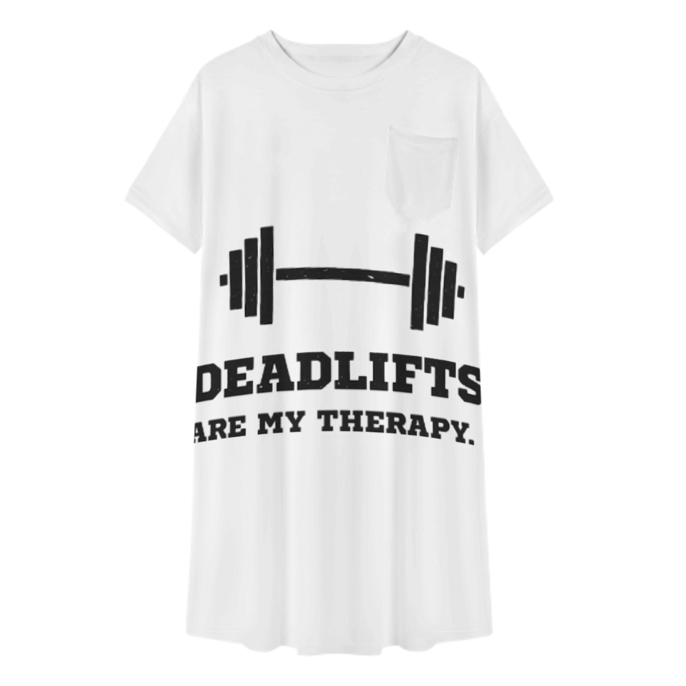 Deadlifts Are My Therapy Oversized T-Shirt Dress – Funny Gym Workout Graphic Tee for Fitness Lovers(z376)