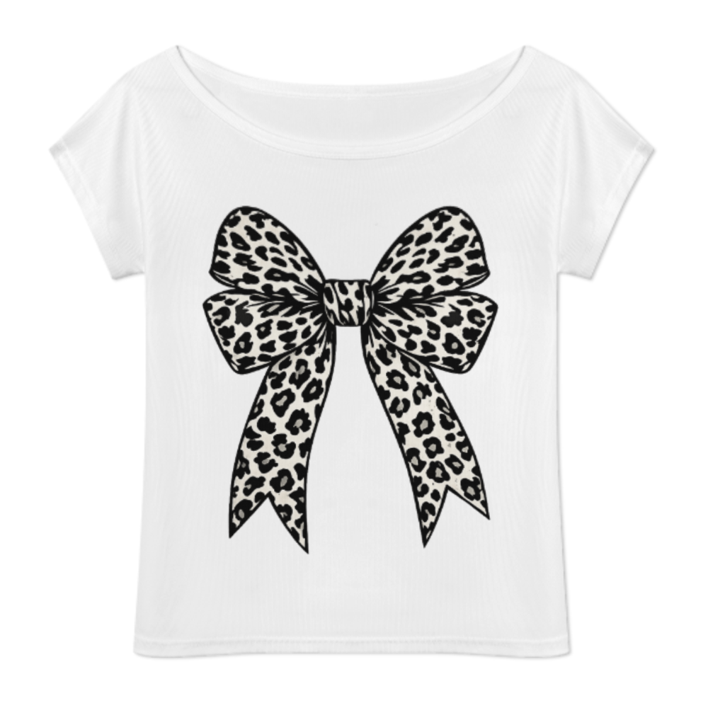 Leopard Bow Coquette Graphic Tee – Trendy Feminine Aesthetic Oversized Shirt(z405)