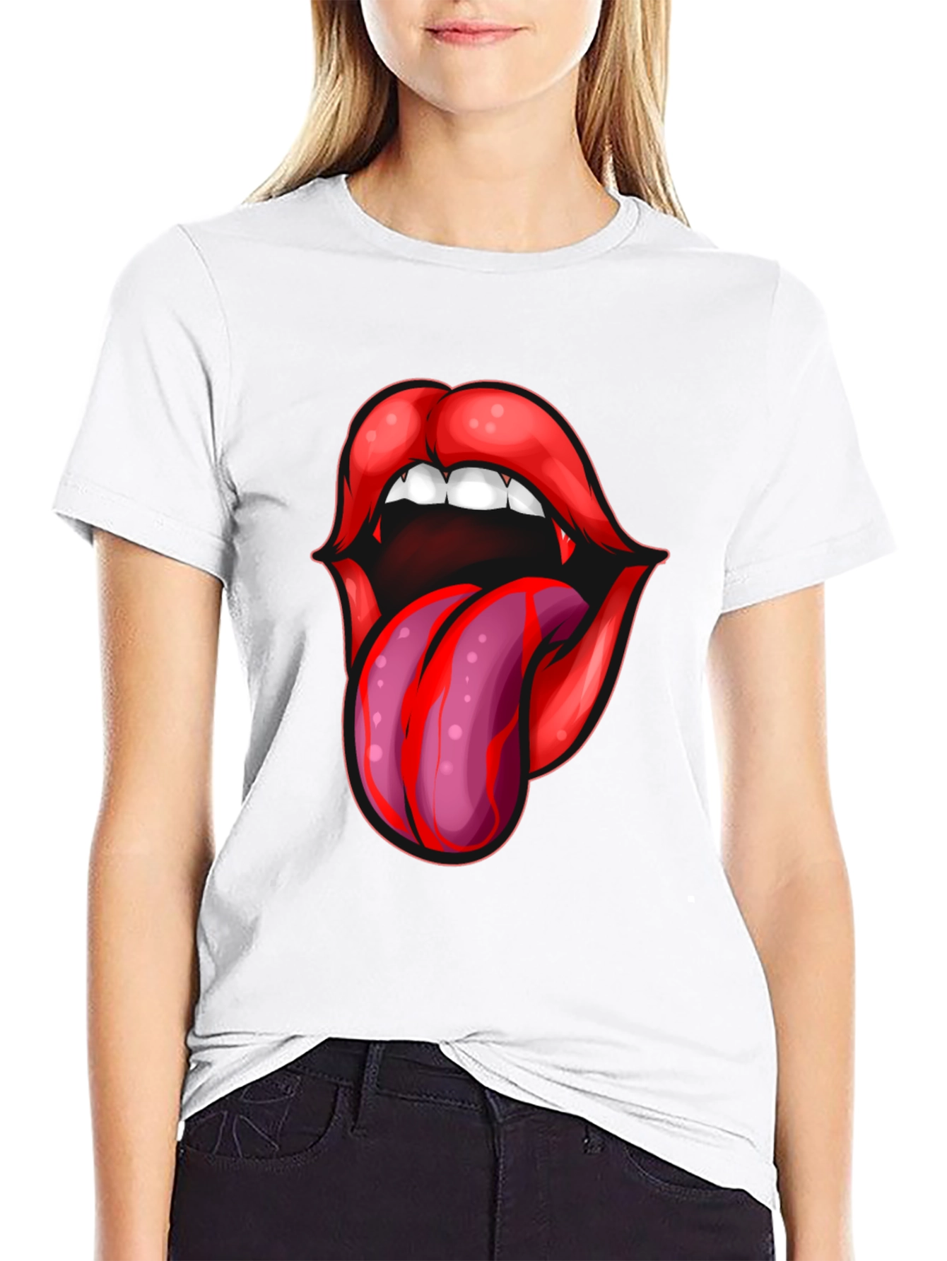 Vampire Lips Tongue Graphic T-Shirt