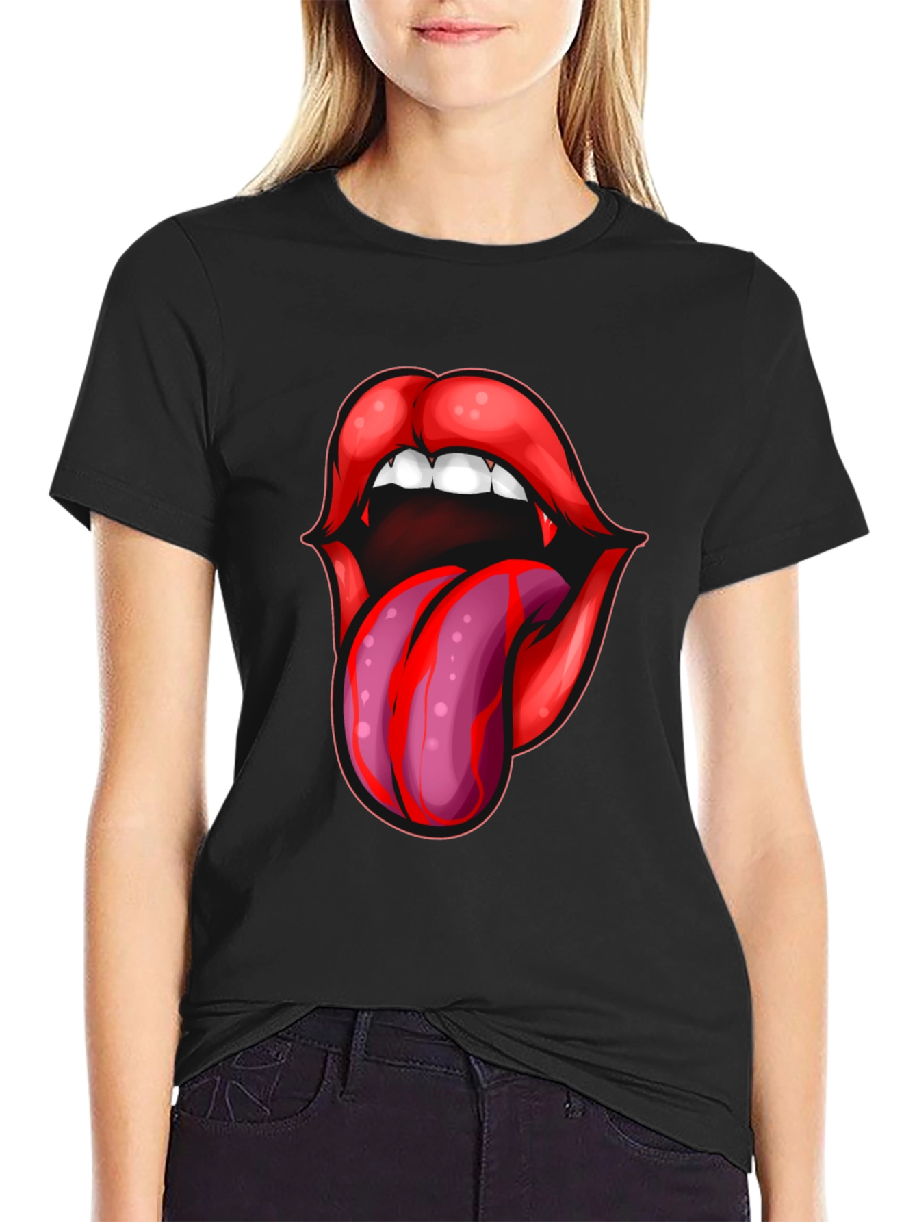 Vampire Lips Tongue Graphic T-Shirt