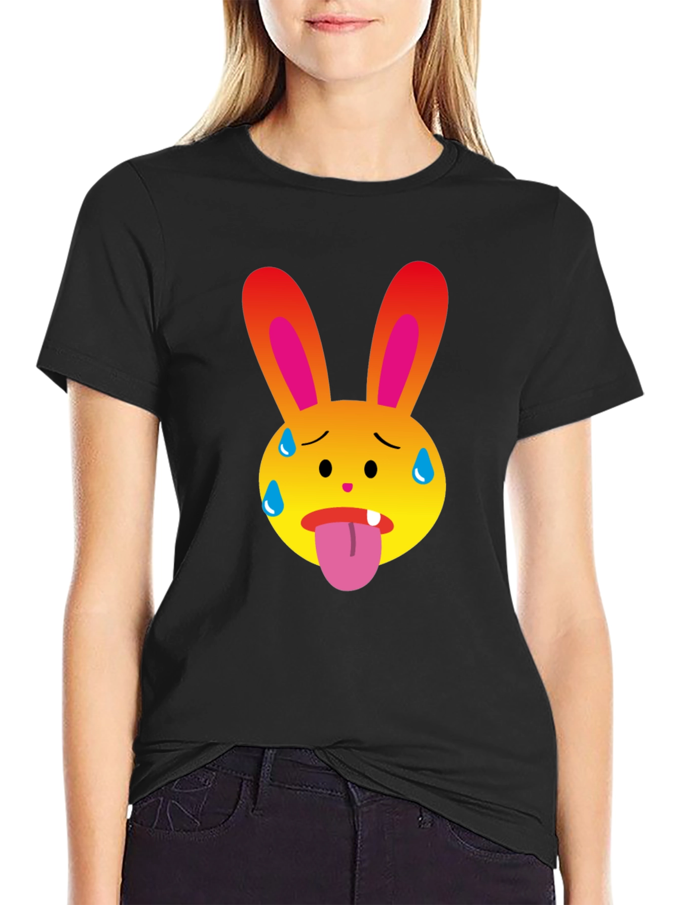 Sweaty Bunny Emoji Black T-Shirt