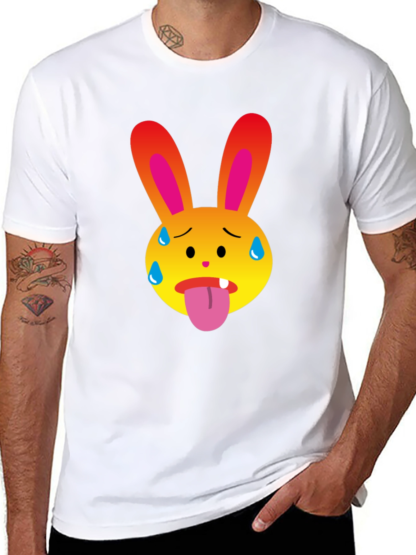 Sweaty Bunny Emoji Black T-Shirt