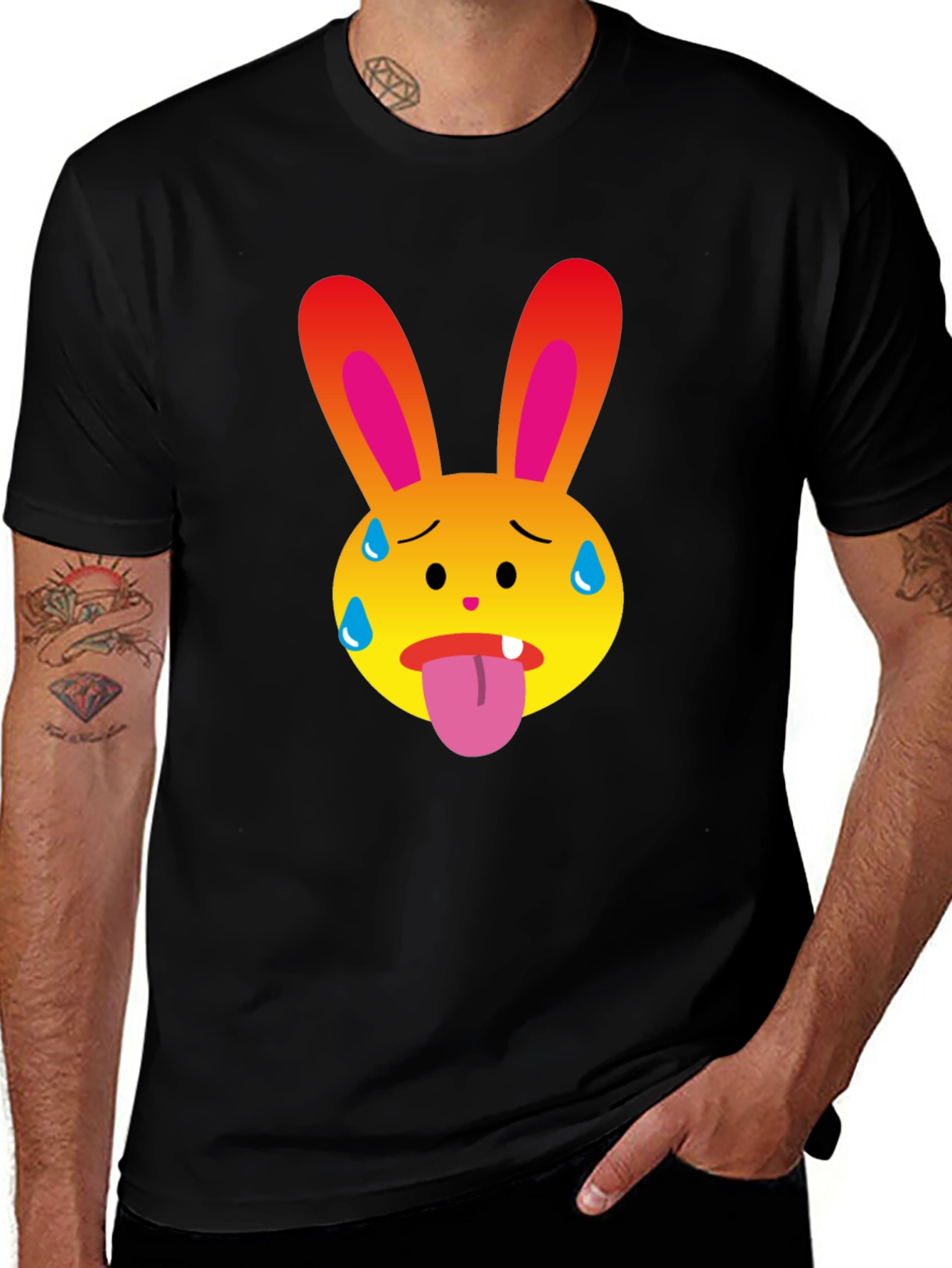 Sweaty Bunny Emoji Black T-Shirt