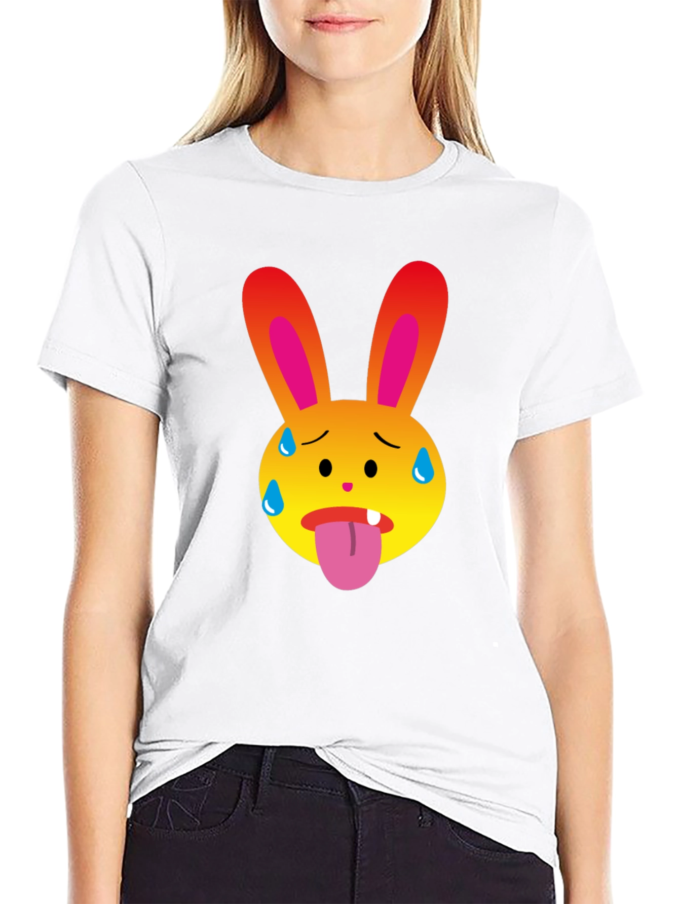 Sweaty Bunny Emoji Black T-Shirt