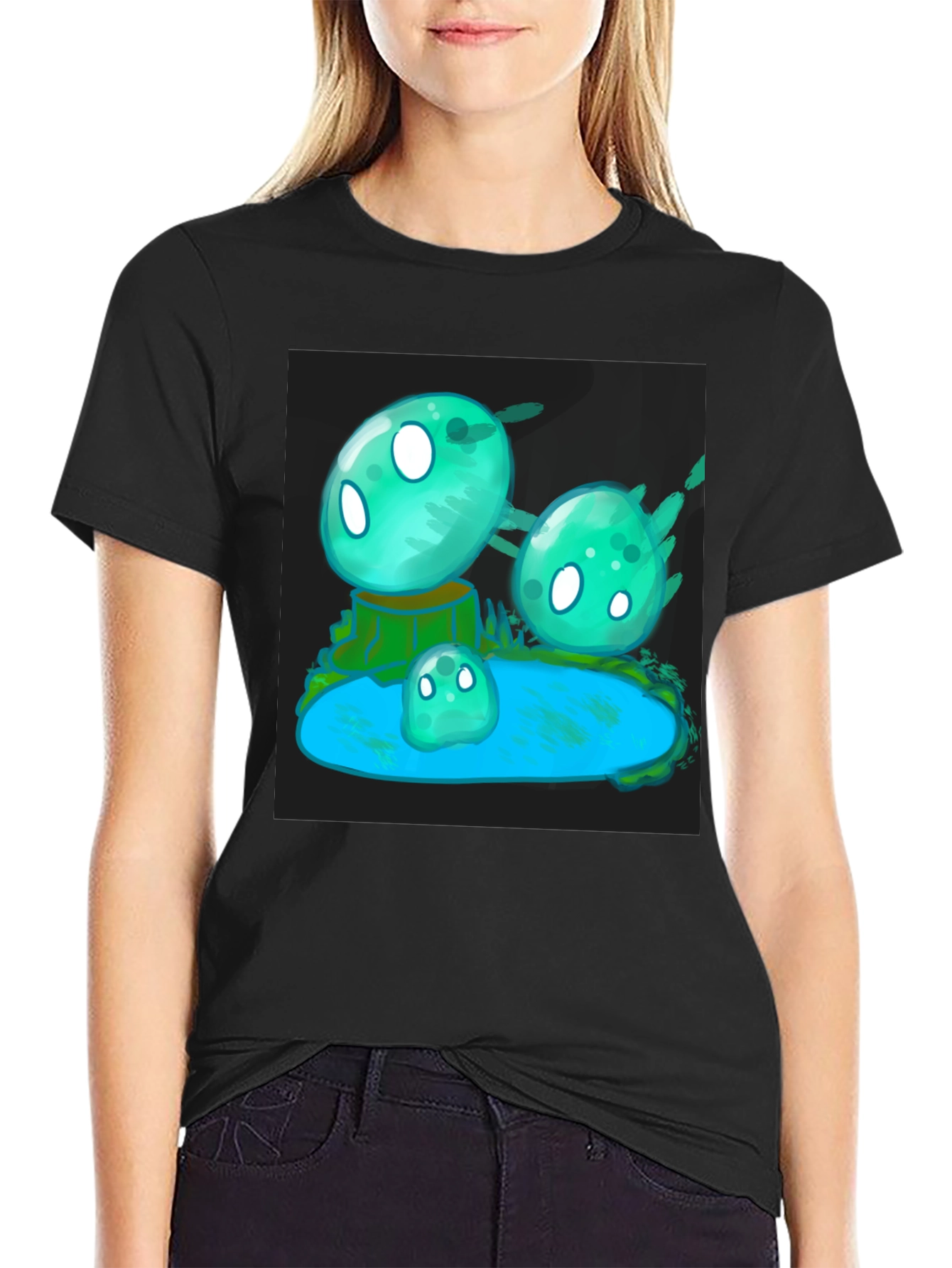 Aqua Slime T-Shirt - Gaming Cartoon Design