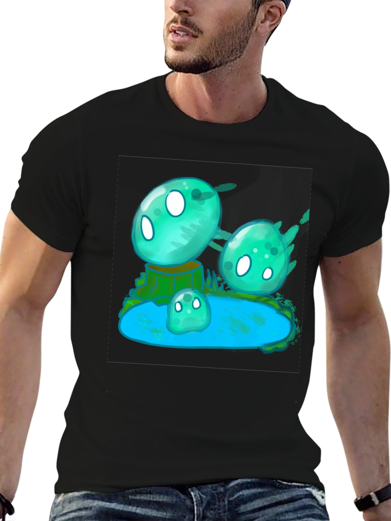 Aqua Slime T-Shirt - Gaming Cartoon Design