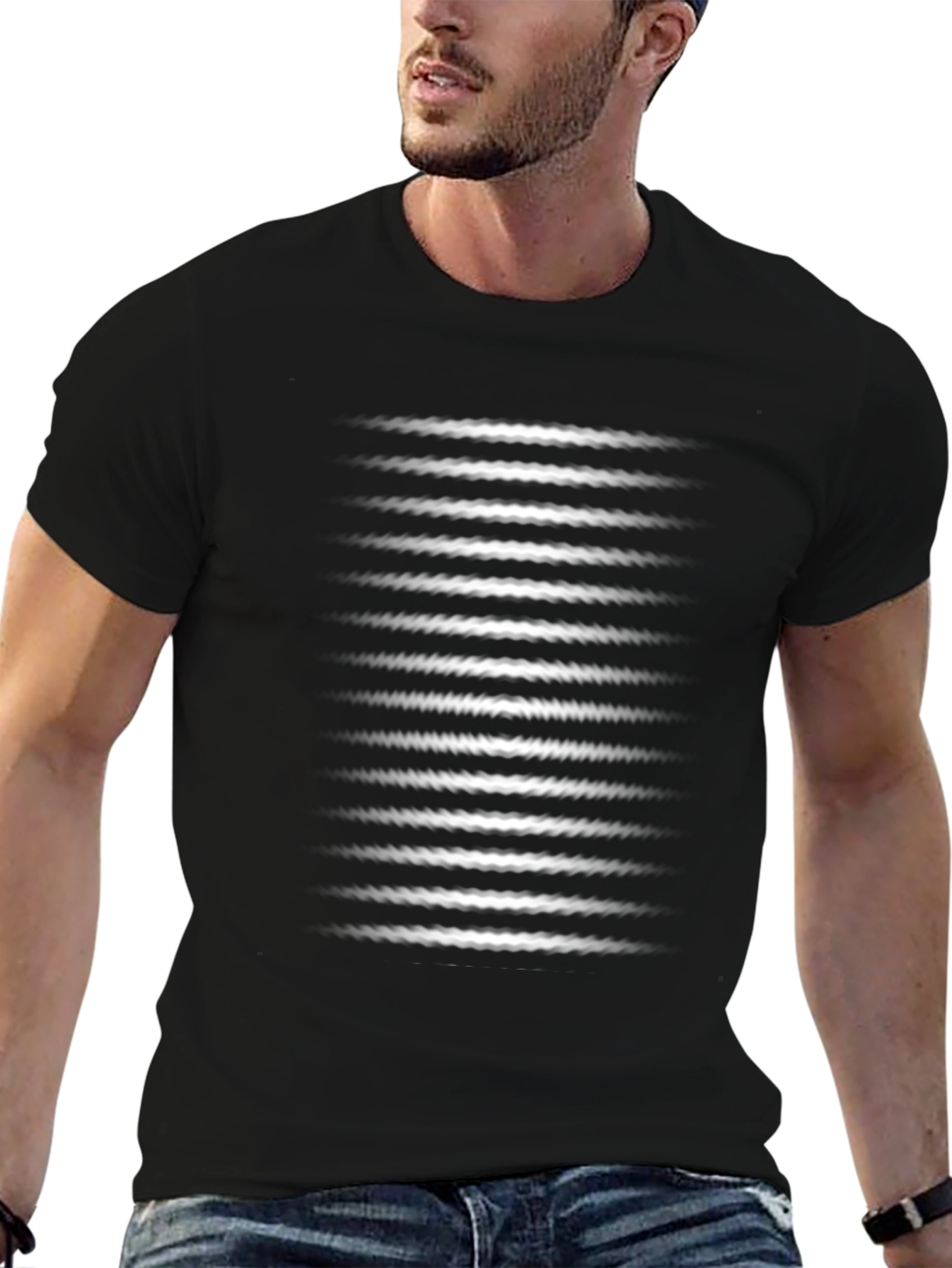 Optical Illusion Stripe Tee - Mens Black Graphic T-Shirt