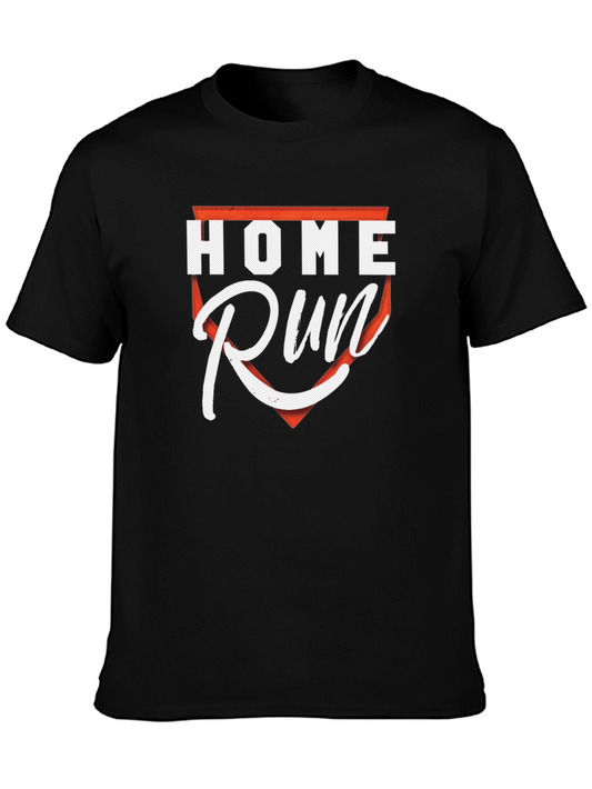 Home Run Baseball Graphic Tee - Black Cotton Casual Shirt