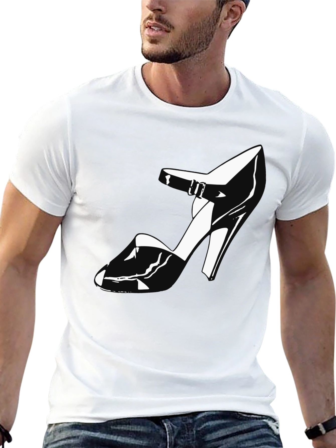 Black T-Shirt with High Heel Shoe Graphic