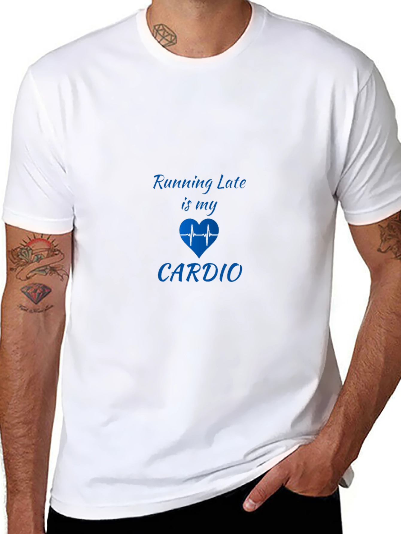 Funny Running Late Cardio Graphic Tee - Black