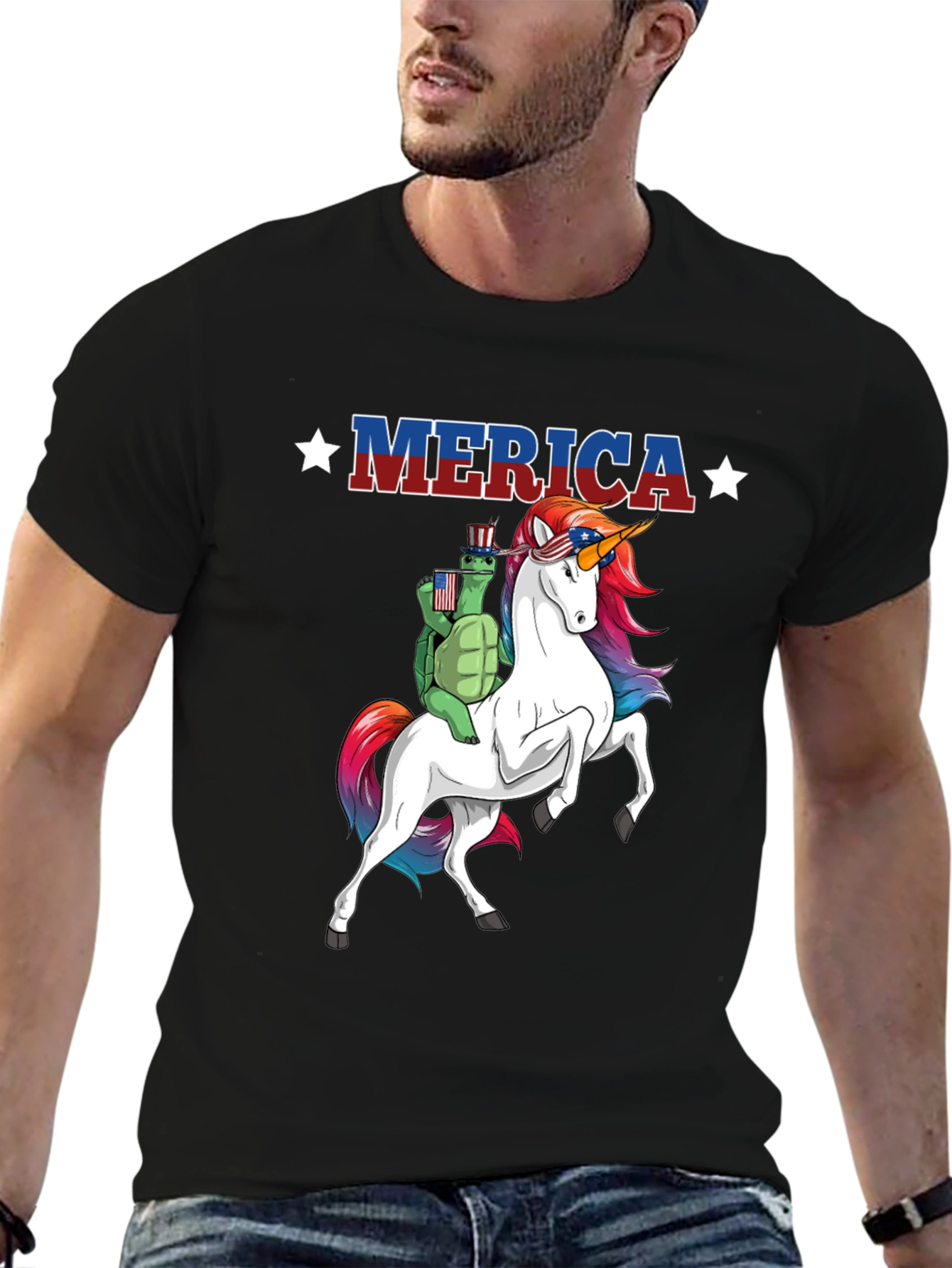 Patriotic Turtle Riding Unicorn Merica T-Shirt