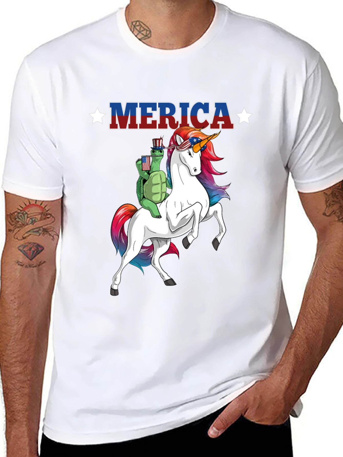 Patriotic Turtle Riding Unicorn Merica T-Shirt