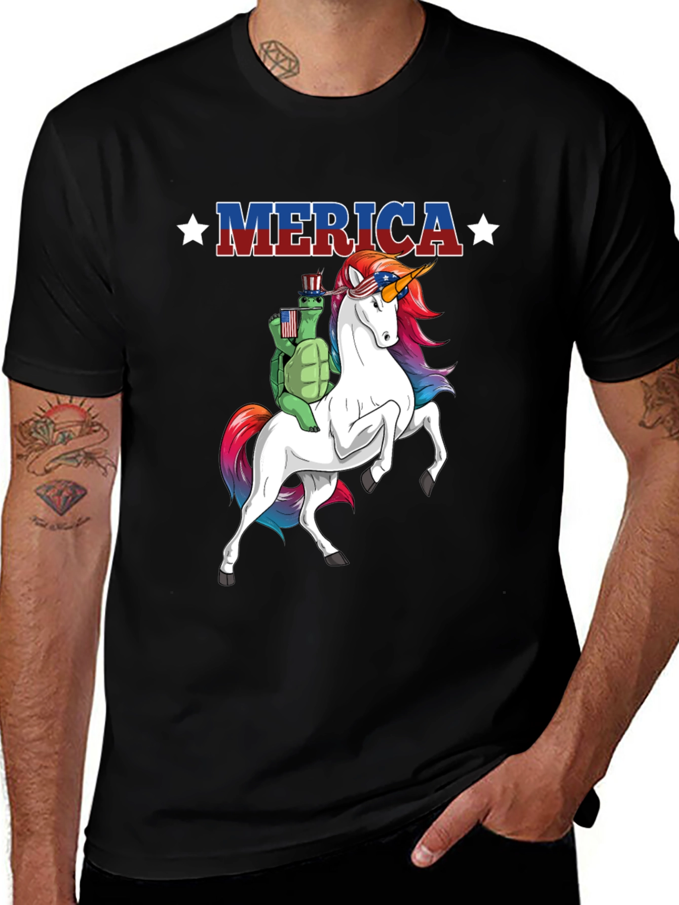 Patriotic Turtle Riding Unicorn Merica T-Shirt