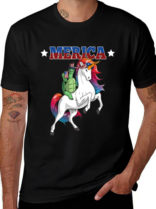 Patriotic Turtle Riding Unicorn Merica T-Shirt