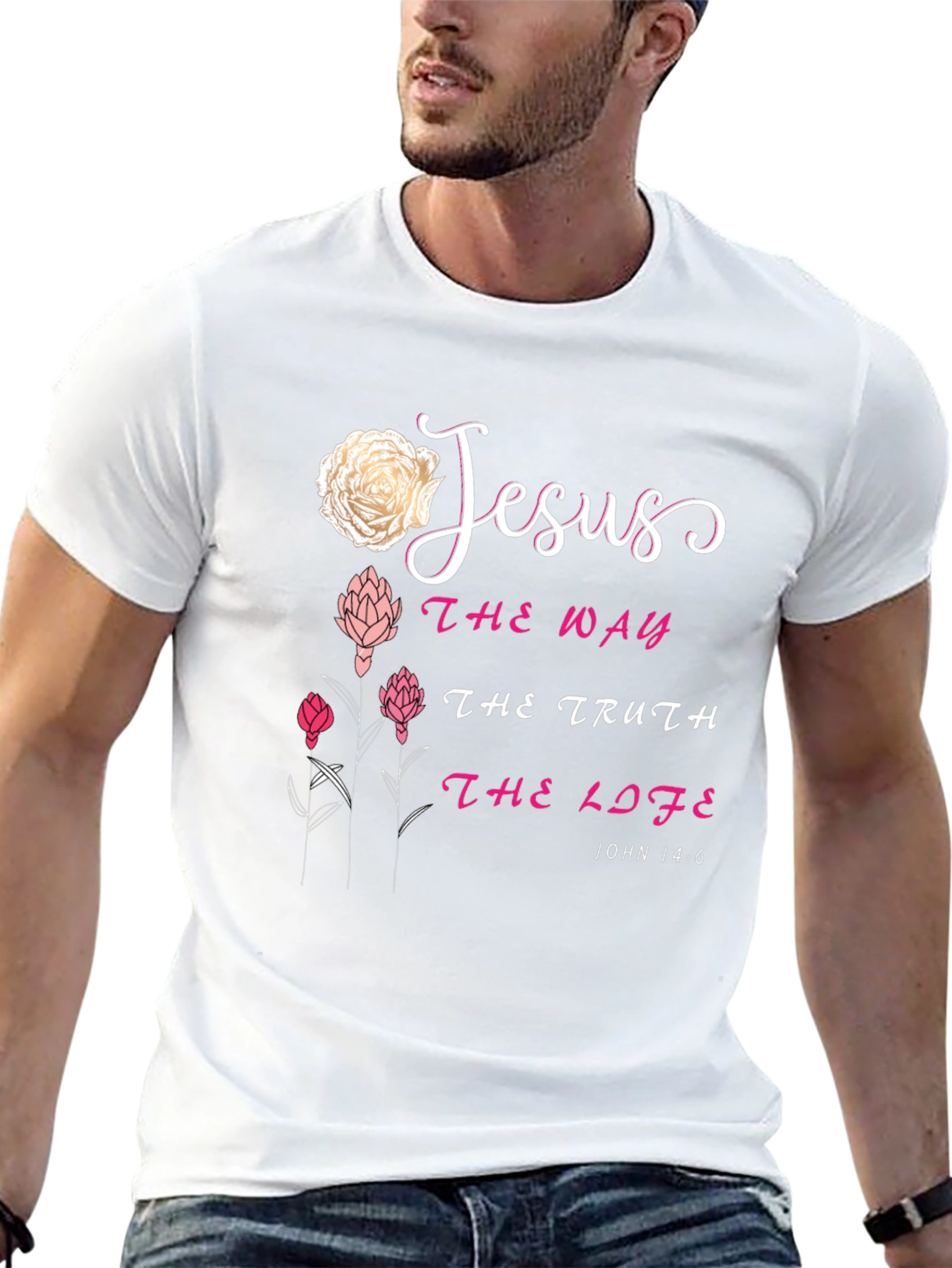 Jesus The Way Truth Life Floral Black T-Shirt