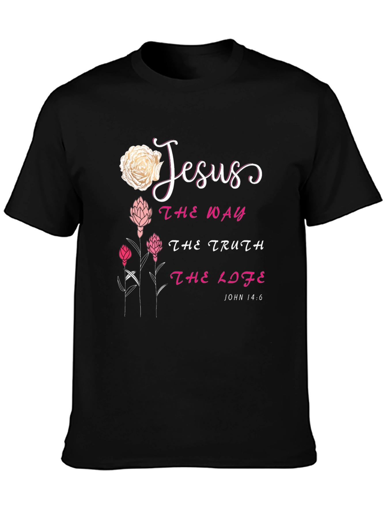 Jesus The Way Truth Life Floral Black T-Shirt