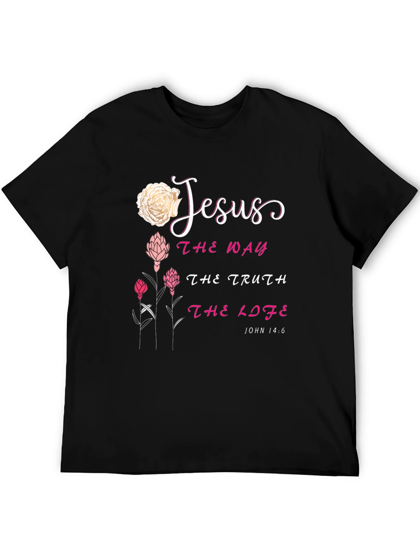 Jesus The Way Truth Life Floral Black T-Shirt