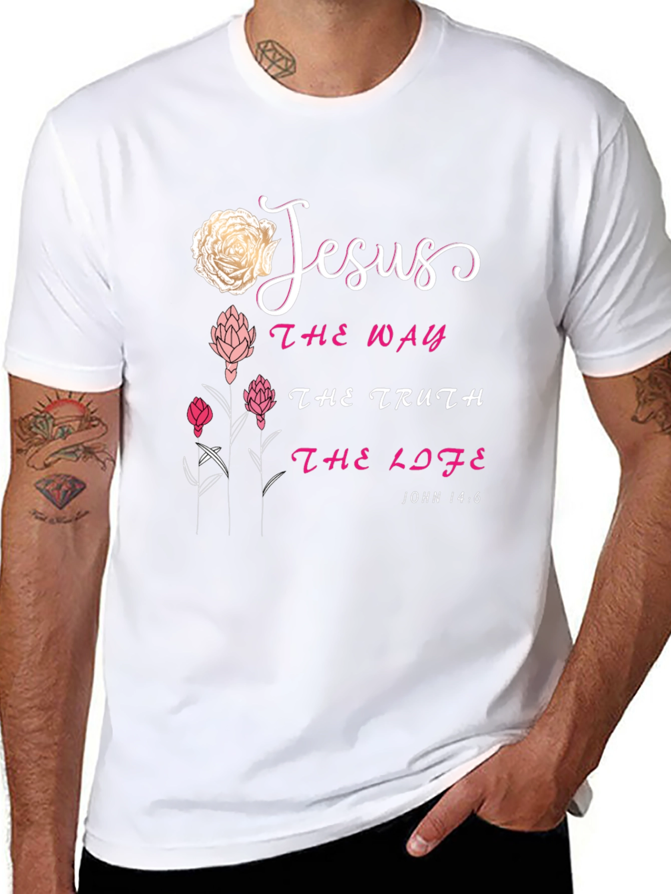 Jesus The Way Truth Life Floral Black T-Shirt