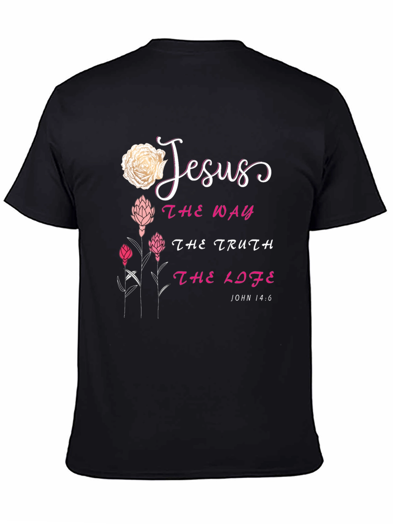 Jesus The Way Truth Life Floral Black T-Shirt