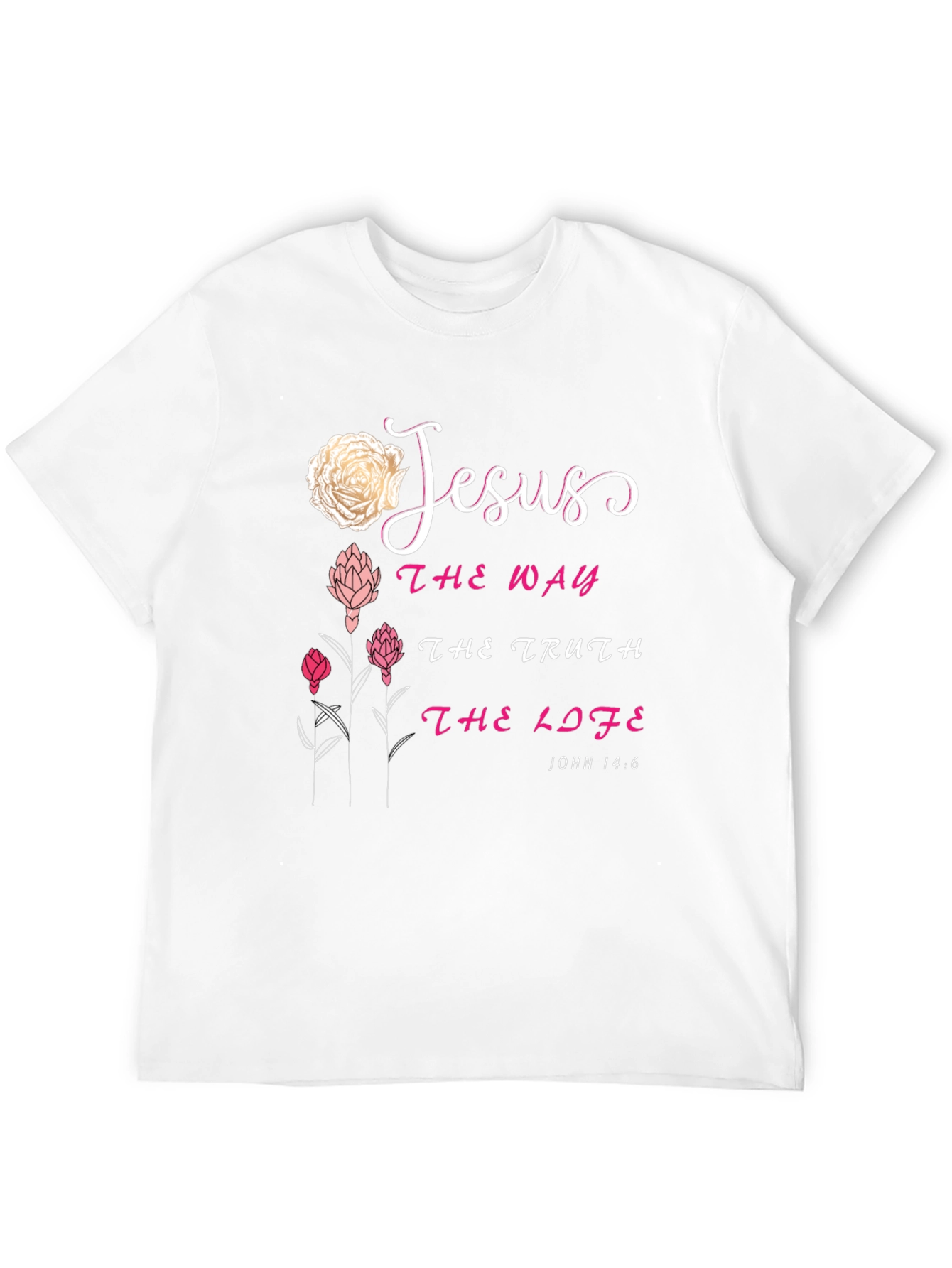 Jesus The Way Truth Life Floral Black T-Shirt