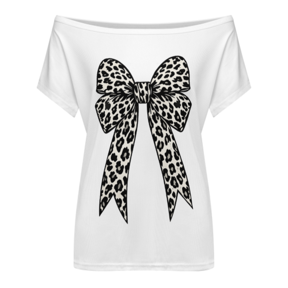 Leopard Bow Coquette Graphic Tee – Trendy Feminine Aesthetic Oversized Shirt(z405)