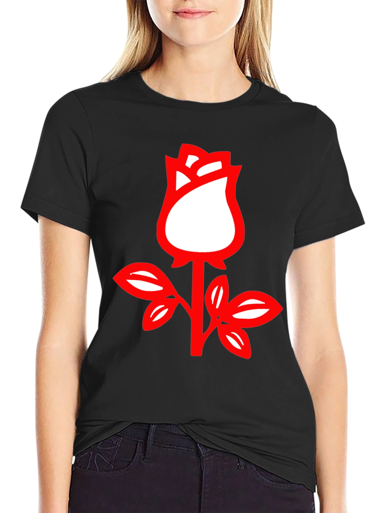 Rose Graphic Tee - Stylish Black Cotton T-Shirt