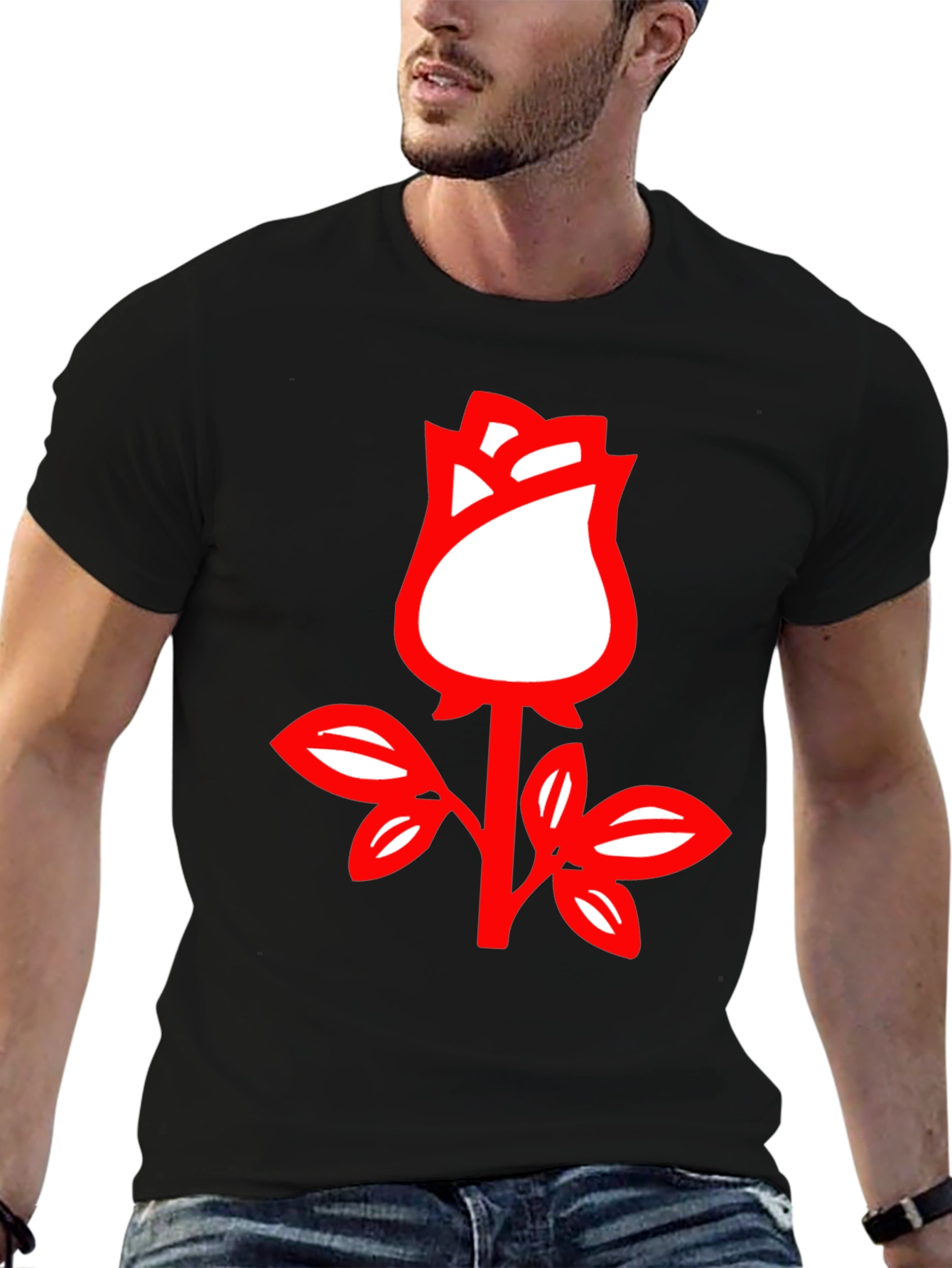 Rose Graphic Tee - Stylish Black Cotton T-Shirt