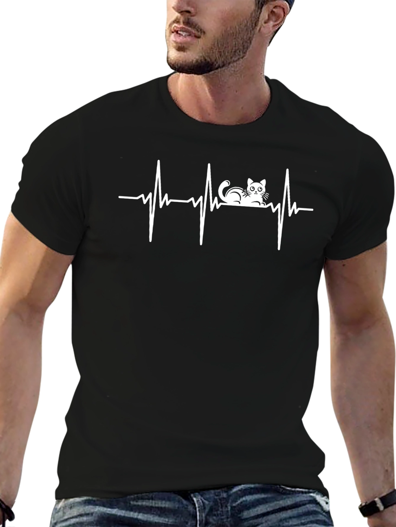 Cat EKG Heartbeat T-Shirt - Funny Pet Lover Tee