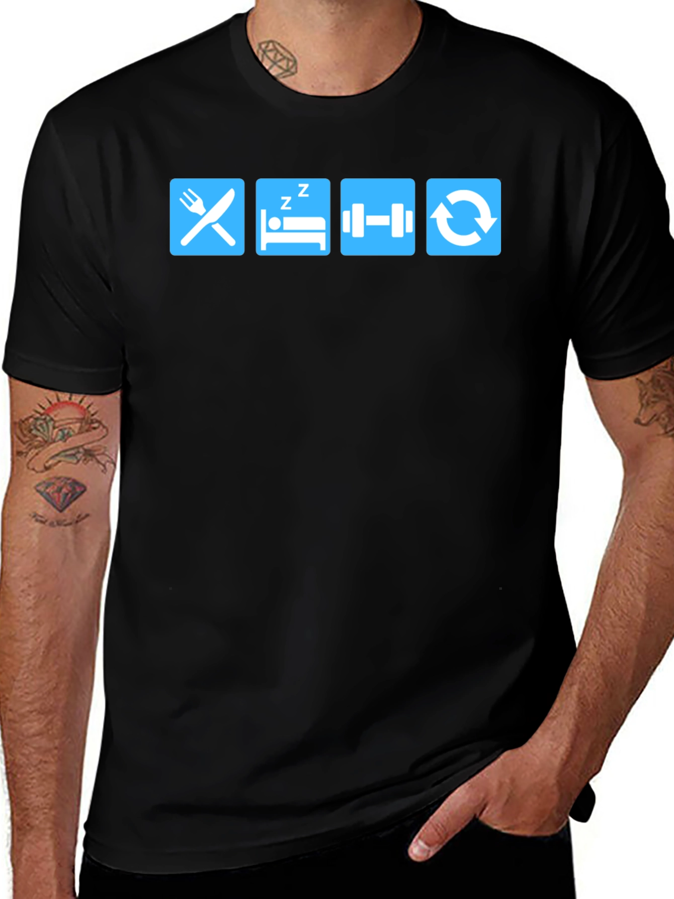 Eat Sleep Gym Repeat Black T-Shirt