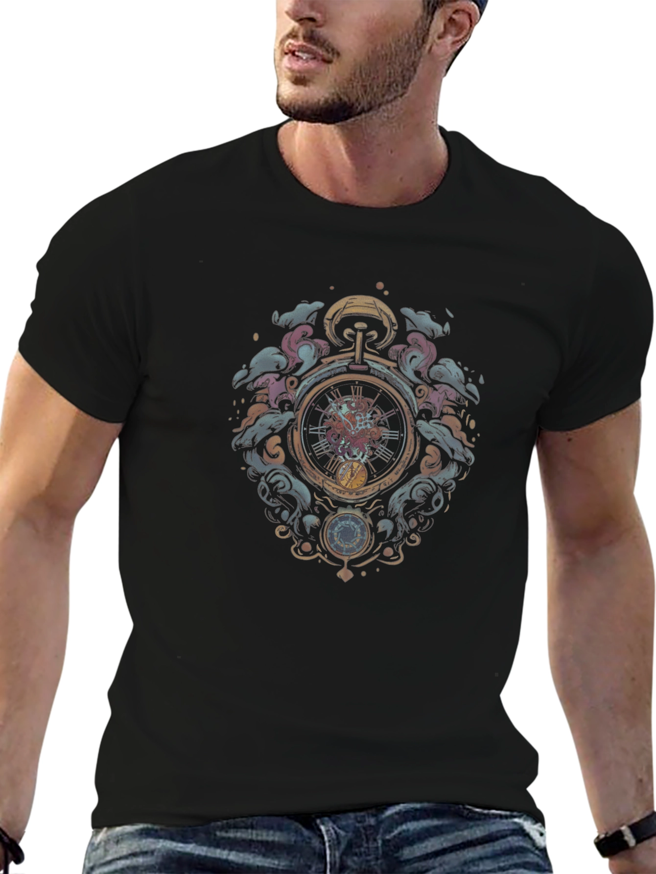 Time Travelers Pocket Watch Black T-Shirt