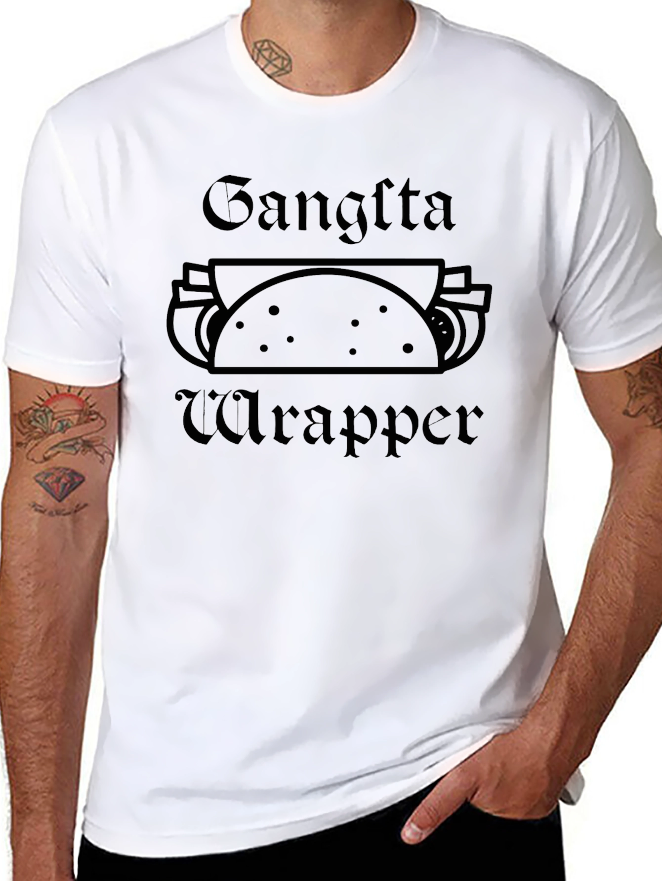 Gangsta Wrapper Black Graphic T-Shirt - Novelty Foodie Tee
