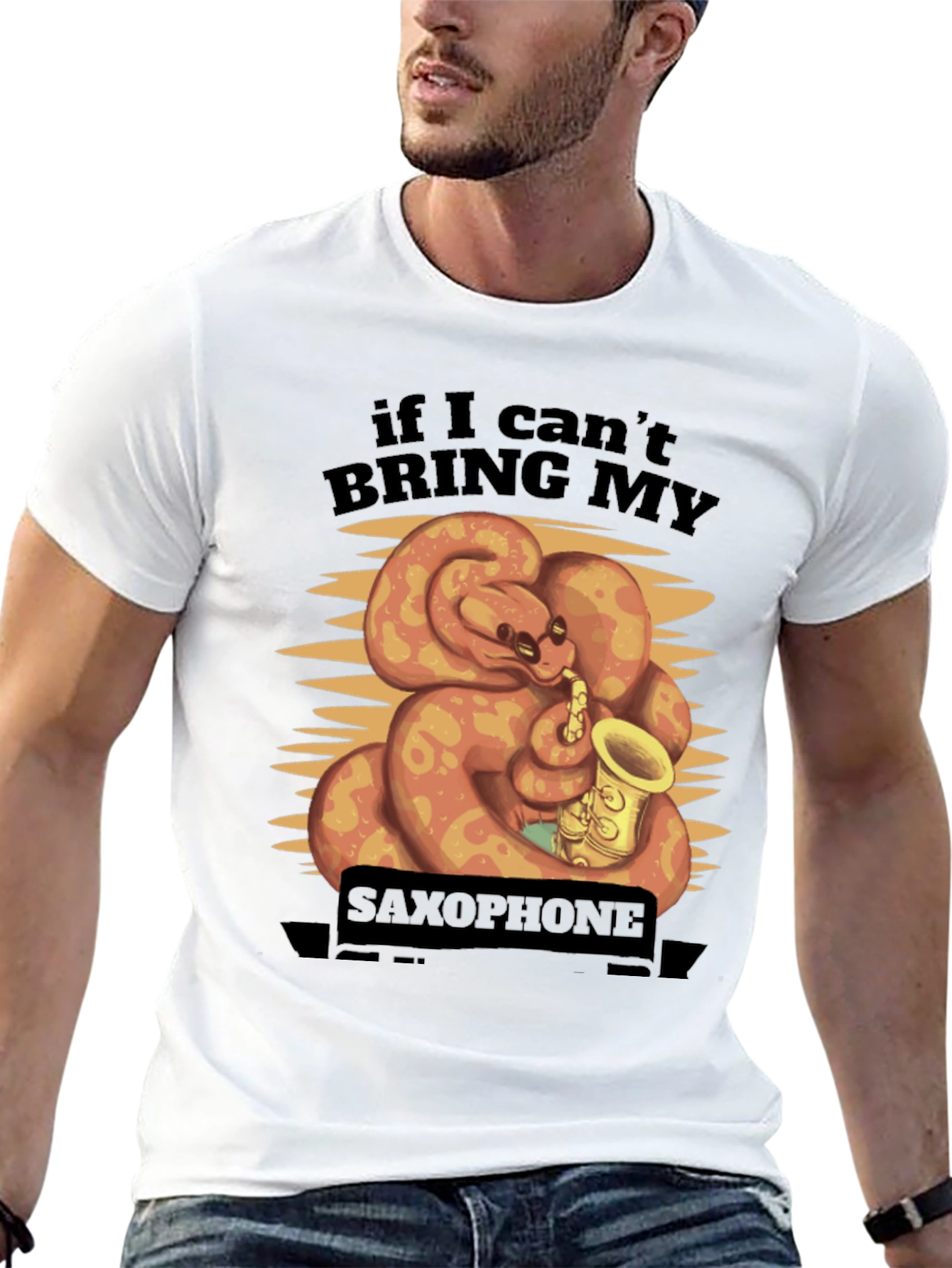 Funny Snake Saxophone Black T-Shirt