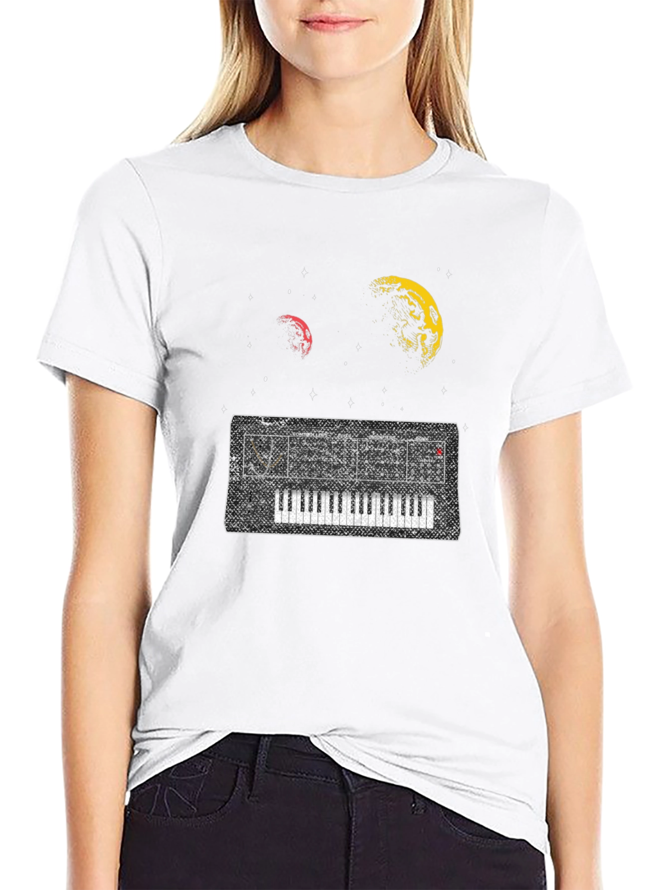 Space Synth Black T-Shirt - Retro Music Design