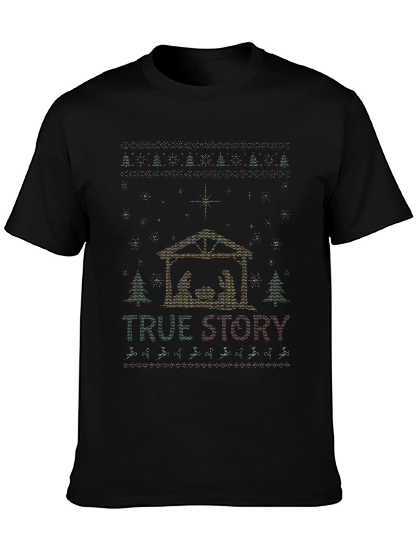 True Story Nativity Scene Black T-Shirt