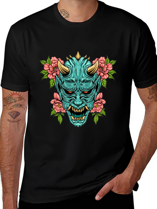 Oni Mask Floral Graphic T-Shirt